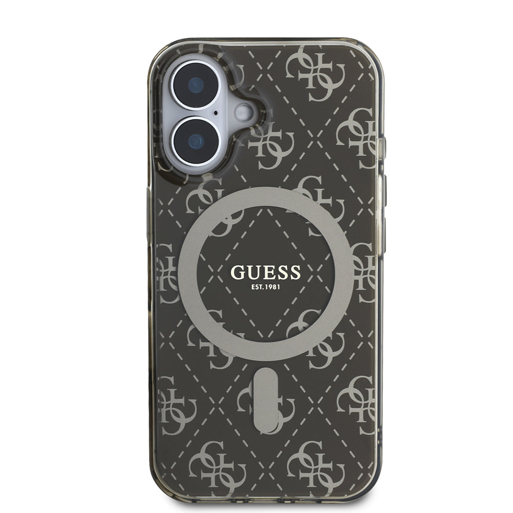 Apple iPhone 16 Kılıf Guess Orjinal Lisanslı M-safe Şarj Özellikli IML Baskılı Klasik Logolu 4G Desenli Kapak