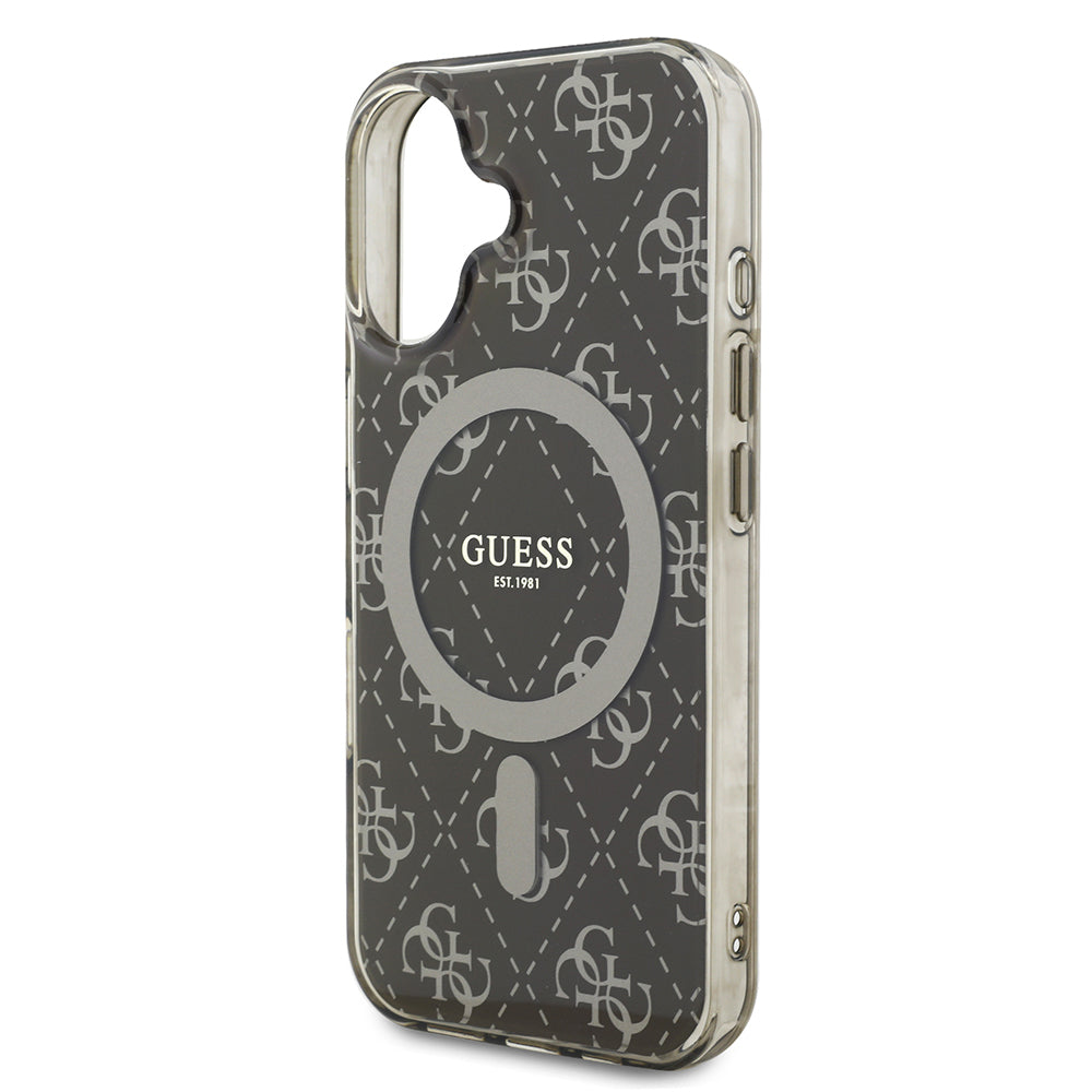 Apple iPhone 16 Kılıf Guess Orjinal Lisanslı M-safe Şarj Özellikli IML Baskılı Klasik Logolu 4G Desenli Kapak