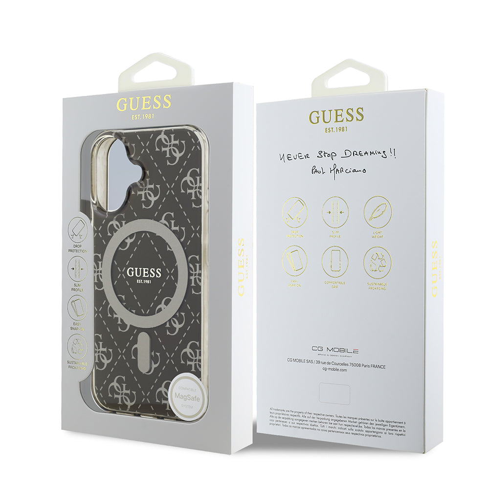 Apple iPhone 16 Kılıf Guess Orjinal Lisanslı M-safe Şarj Özellikli IML Baskılı Klasik Logolu 4G Desenli Kapak