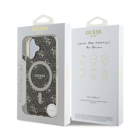 Apple iPhone 16 Kılıf Guess Orjinal Lisanslı M-safe Şarj Özellikli IML Baskılı Klasik Logolu 4G Desenli Kapak