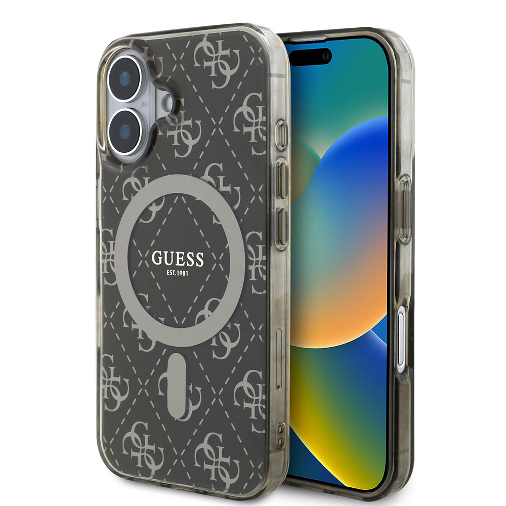 Apple iPhone 16 Kılıf Guess Orjinal Lisanslı M-safe Şarj Özellikli IML Baskılı Klasik Logolu 4G Desenli Kapak