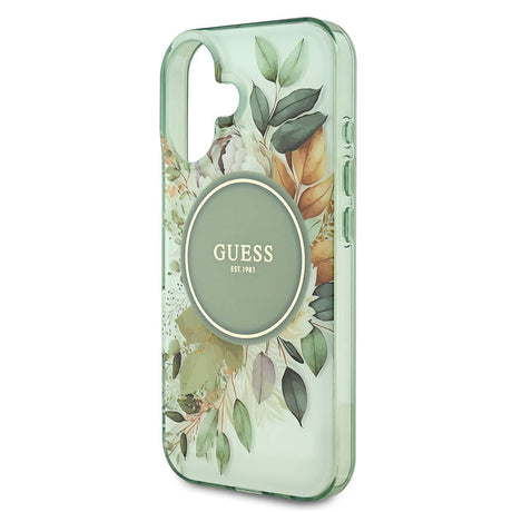 Apple iPhone 16 Kılıf Guess Orjinal Lisanslı M-safe Şarj Özellikli IML Baskılı Yazı Logolu Flower Tonal Circle Kapak