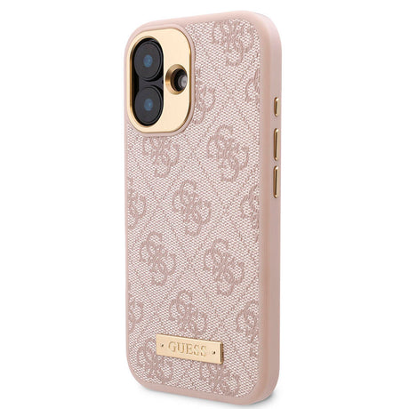 Apple iPhone 16 Kılıf Guess Orjinal Lisanslı M-safe Şarj Özellikli PU 4G Desenli Metal Plaka Klasik Logolu Kapak
