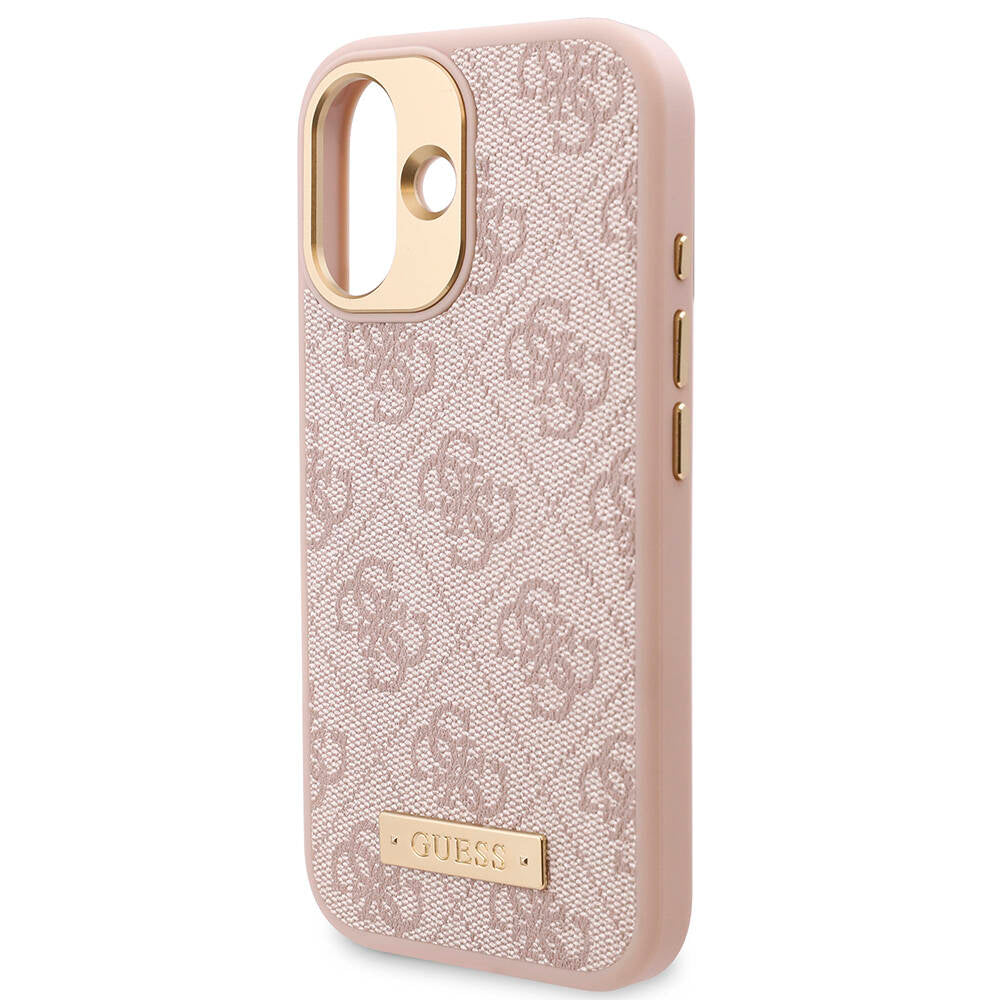 Apple iPhone 16 Kılıf Guess Orjinal Lisanslı M-safe Şarj Özellikli PU 4G Desenli Metal Plaka Klasik Logolu Kapak