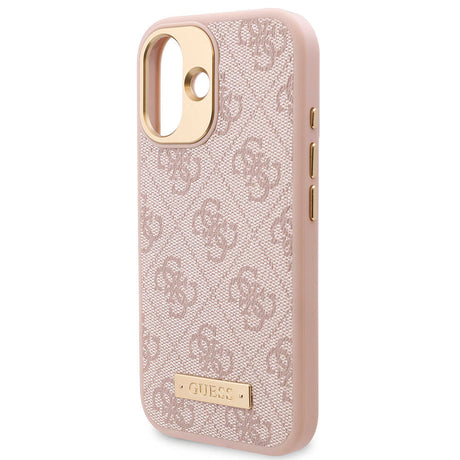 Apple iPhone 16 Kılıf Guess Orjinal Lisanslı M-safe Şarj Özellikli PU 4G Desenli Metal Plaka Klasik Logolu Kapak