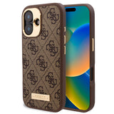 Apple iPhone 16 Kılıf Guess Orjinal Lisanslı M-safe Şarj Özellikli PU 4G Desenli Metal Plaka Klasik Logolu Kapak