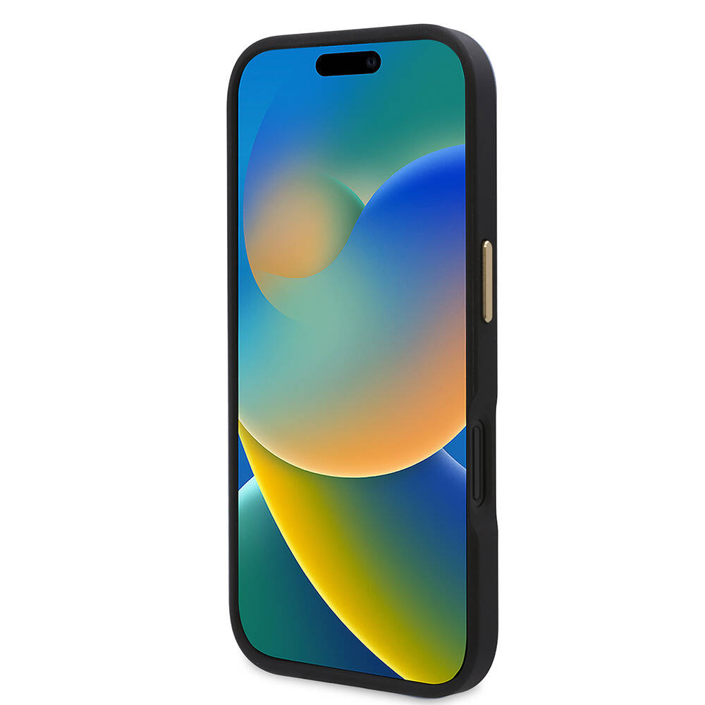 Apple iPhone 16 Kılıf Guess Orjinal Lisanslı M-safe Şarj Özellikli PU 4G Desenli Metal Plaka Klasik Logolu Kapak