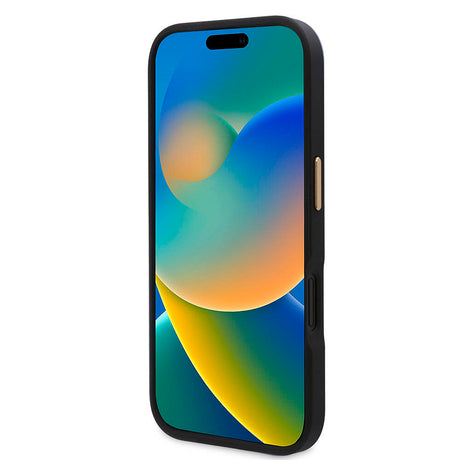 Apple iPhone 16 Kılıf Guess Orjinal Lisanslı M-safe Şarj Özellikli PU 4G Desenli Metal Plaka Klasik Logolu Kapak