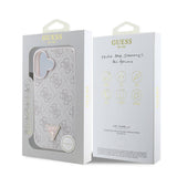Apple iPhone 16 Kılıf Guess Orjinal Lisanslı M-safe Şarj Özellikli PU Deri 4G Desenli Taşlı Üçgen Logolu Kapak