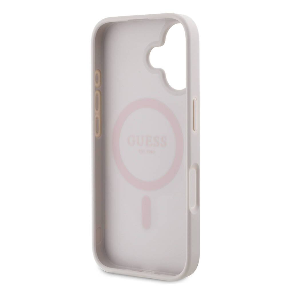 Apple iPhone 16 Kılıf Guess Orjinal Lisanslı M-safe Şarj Özellikli PU Deri 4G Desenli Taşlı Üçgen Logolu Kapak