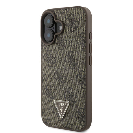 Apple iPhone 16 Kılıf Guess Orjinal Lisanslı M-safe Şarj Özellikli PU Deri 4G Desenli Taşlı Üçgen Logolu Kapak