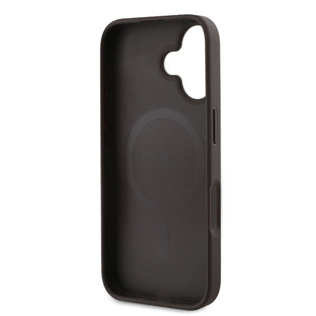 Apple iPhone 16 Kılıf Guess Orjinal Lisanslı M-safe Şarj Özellikli PU Deri 4G Desenli Taşlı Üçgen Logolu Kapak