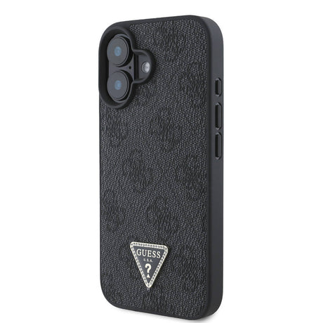 Apple iPhone 16 Kılıf Guess Orjinal Lisanslı M-safe Şarj Özellikli PU Deri 4G Desenli Taşlı Üçgen Logolu Kapak