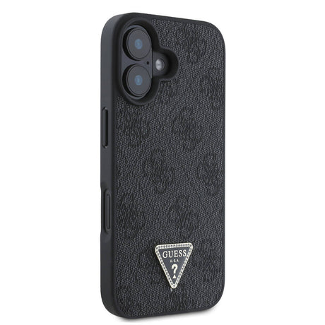 Apple iPhone 16 Kılıf Guess Orjinal Lisanslı M-safe Şarj Özellikli PU Deri 4G Desenli Taşlı Üçgen Logolu Kapak