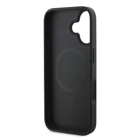 Apple iPhone 16 Kılıf Guess Orjinal Lisanslı M-safe Şarj Özellikli PU Deri 4G Desenli Taşlı Üçgen Logolu Kapak