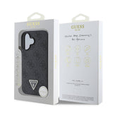 Apple iPhone 16 Kılıf Guess Orjinal Lisanslı M-safe Şarj Özellikli PU Deri 4G Desenli Taşlı Üçgen Logolu Kapak