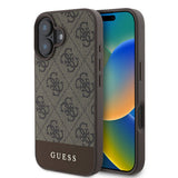Apple iPhone 16 Kılıf Guess Orjinal Lisanslı M-safe Şarj Özellikli PU Deri Şerit Logo Dizaynlı Kapak