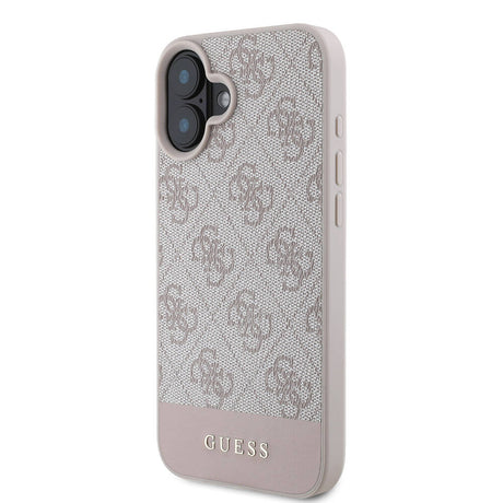 Apple iPhone 16 Kılıf Guess Orjinal Lisanslı M-safe Şarj Özellikli PU Deri Şerit Logo Dizaynlı Kapak