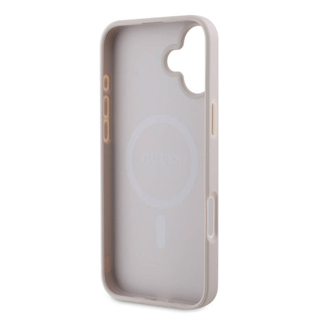 Apple iPhone 16 Kılıf Guess Orjinal Lisanslı M-safe Şarj Özellikli PU Deri Şerit Logo Dizaynlı Kapak