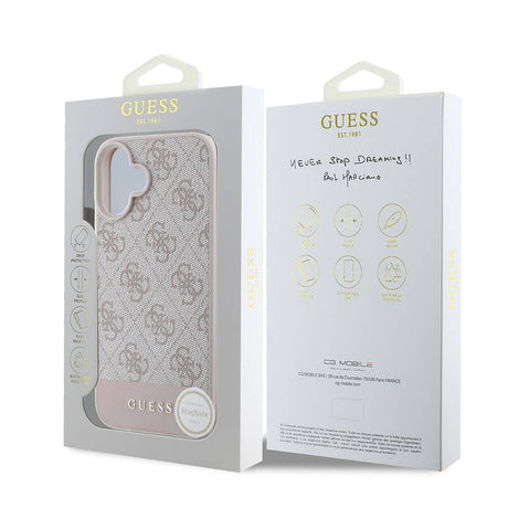 Apple iPhone 16 Kılıf Guess Orjinal Lisanslı M-safe Şarj Özellikli PU Deri Şerit Logo Dizaynlı Kapak