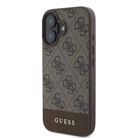 Apple iPhone 16 Kılıf Guess Orjinal Lisanslı M-safe Şarj Özellikli PU Deri Şerit Logo Dizaynlı Kapak