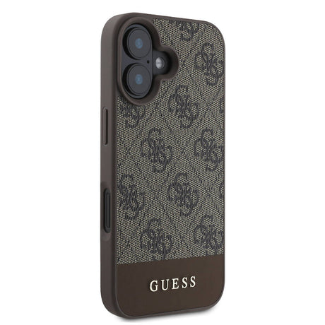 Apple iPhone 16 Kılıf Guess Orjinal Lisanslı M-safe Şarj Özellikli PU Deri Şerit Logo Dizaynlı Kapak
