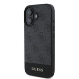 Apple iPhone 16 Kılıf Guess Orjinal Lisanslı M-safe Şarj Özellikli PU Deri Şerit Logo Dizaynlı Kapak