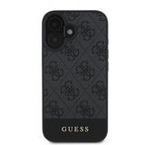 Apple iPhone 16 Kılıf Guess Orjinal Lisanslı M-safe Şarj Özellikli PU Deri Şerit Logo Dizaynlı Kapak