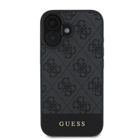 Apple iPhone 16 Kılıf Guess Orjinal Lisanslı M-safe Şarj Özellikli PU Deri Şerit Logo Dizaynlı Kapak