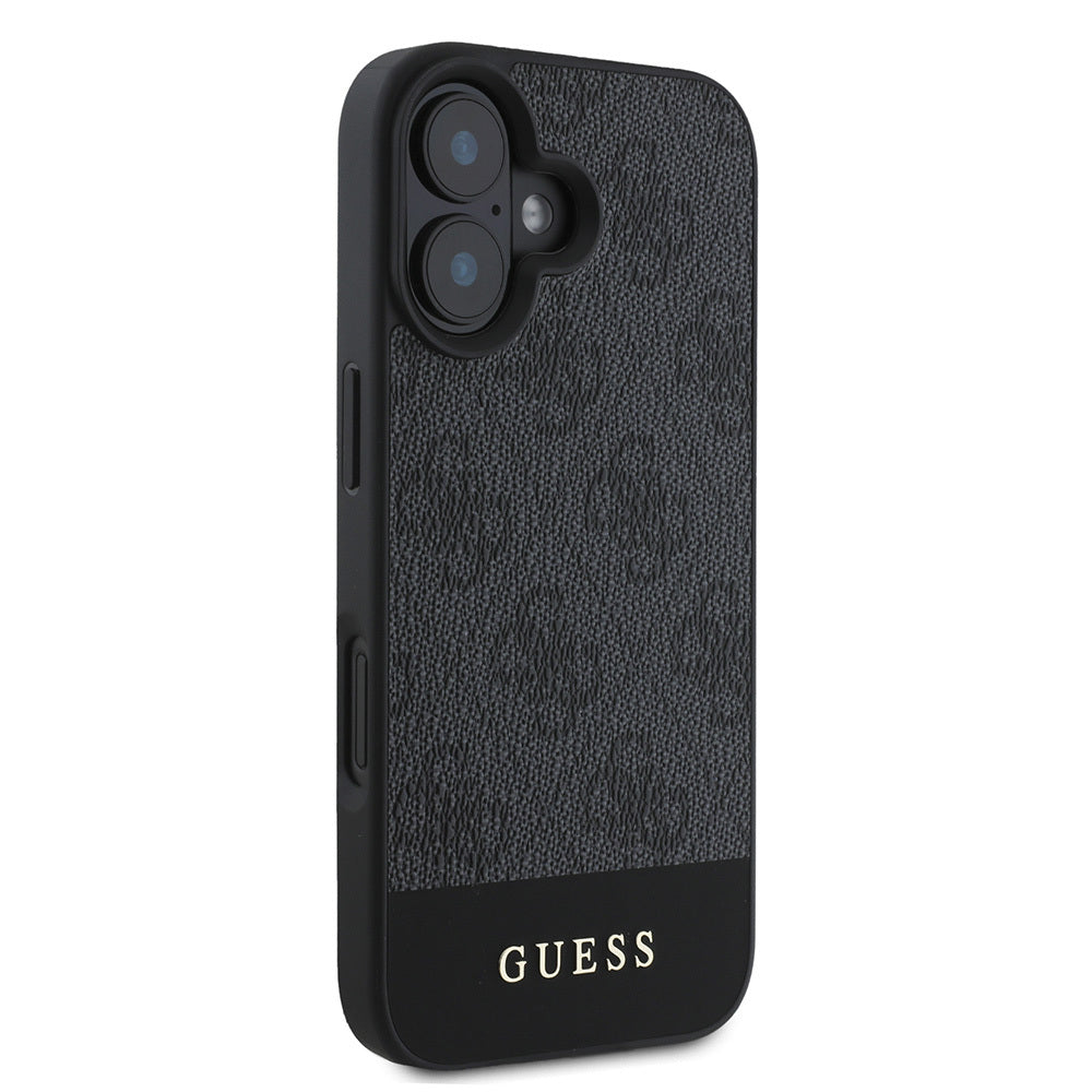 Apple iPhone 16 Kılıf Guess Orjinal Lisanslı M-safe Şarj Özellikli PU Deri Şerit Logo Dizaynlı Kapak