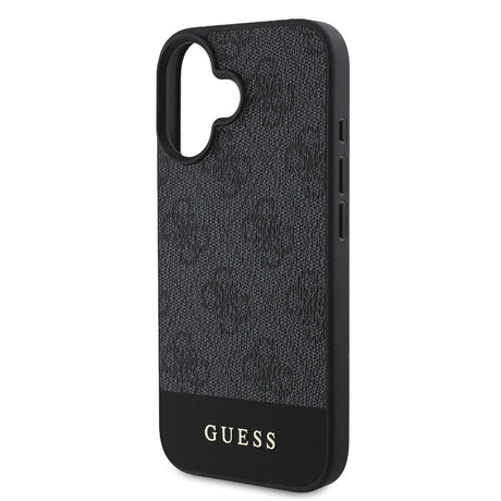 Apple iPhone 16 Kılıf Guess Orjinal Lisanslı M-safe Şarj Özellikli PU Deri Şerit Logo Dizaynlı Kapak