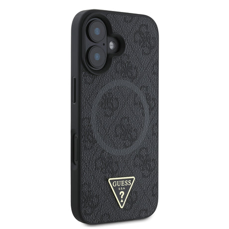 Apple iPhone 16 Kılıf Guess Orjinal Lisanslı M-safe Şarj Özellikli PU Üçgen Logo 4G Desenli Kapak