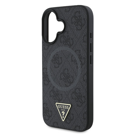 Apple iPhone 16 Kılıf Guess Orjinal Lisanslı M-safe Şarj Özellikli PU Üçgen Logo 4G Desenli Kapak