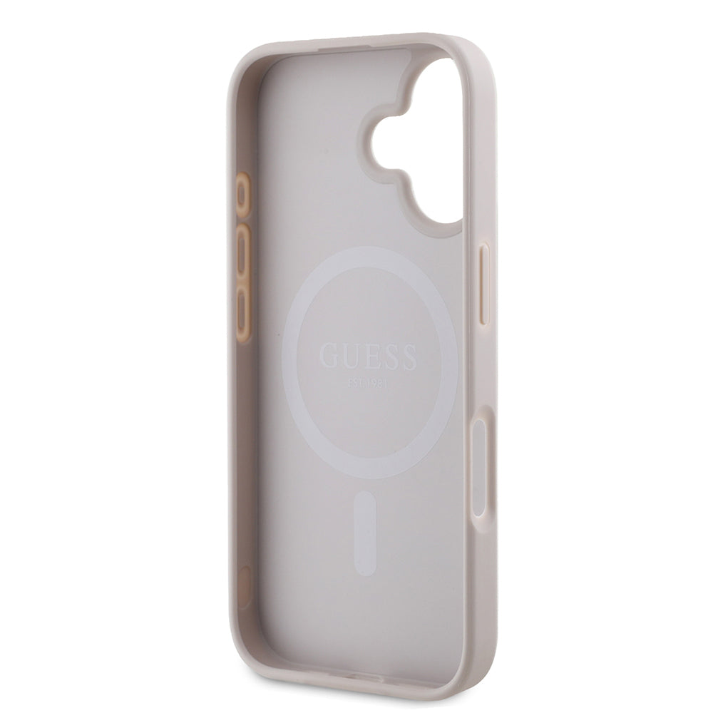Apple iPhone 16 Kılıf Guess Orjinal Lisanslı M-safe Şarj Özellikli PU Üçgen Logo 4G Desenli Kapak