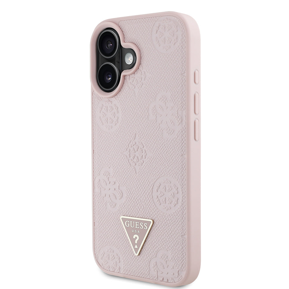 Apple iPhone 16 Kılıf Guess Orjinal Lisanslı M-safe Şarj Özellikli Sıcak Baskılı Üçgen Logolu PU Deri Peony Kapak