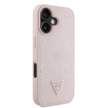 Apple iPhone 16 Kılıf Guess Orjinal Lisanslı M-safe Şarj Özellikli Sıcak Baskılı Üçgen Logolu PU Deri Peony Kapak