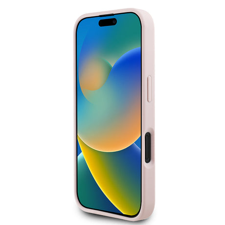 Apple iPhone 16 Kılıf Guess Orjinal Lisanslı M-safe Şarj Özellikli Sıcak Baskılı Üçgen Logolu PU Deri Peony Kapak