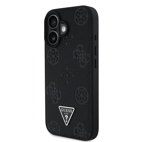 Apple iPhone 16 Kılıf Guess Orjinal Lisanslı M-safe Şarj Özellikli Sıcak Baskılı Üçgen Logolu PU Deri Peony Kapak