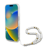 Apple iPhone 16 Kılıf Guess Orjinal Lisanslı M-safe Şarj Özellikli Simli Silikon İnci Bileklikli Kapak