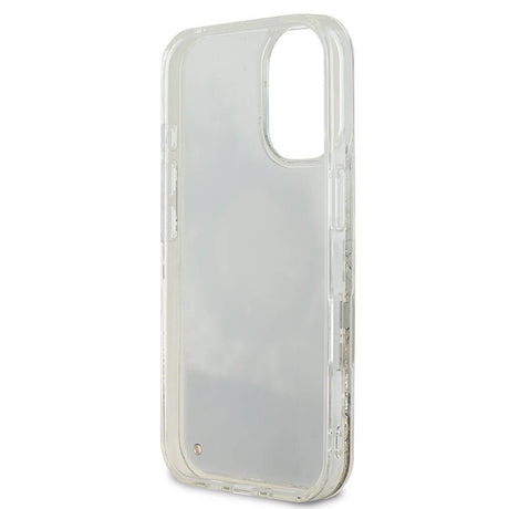 Apple iPhone 16 Kılıf Guess Orjinal Lisanslı M-safe Şarj Özellikli Sıvılı Simli Çiçek Desenli Kapak