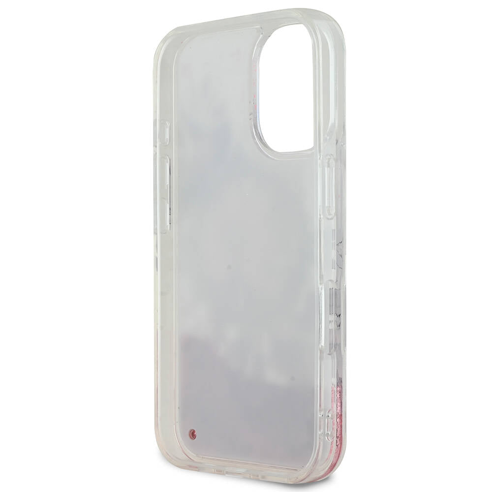 Apple iPhone 16 Kılıf Guess Orjinal Lisanslı M-safe Şarj Özellikli Sıvılı Simli Çiçek Desenli Kapak