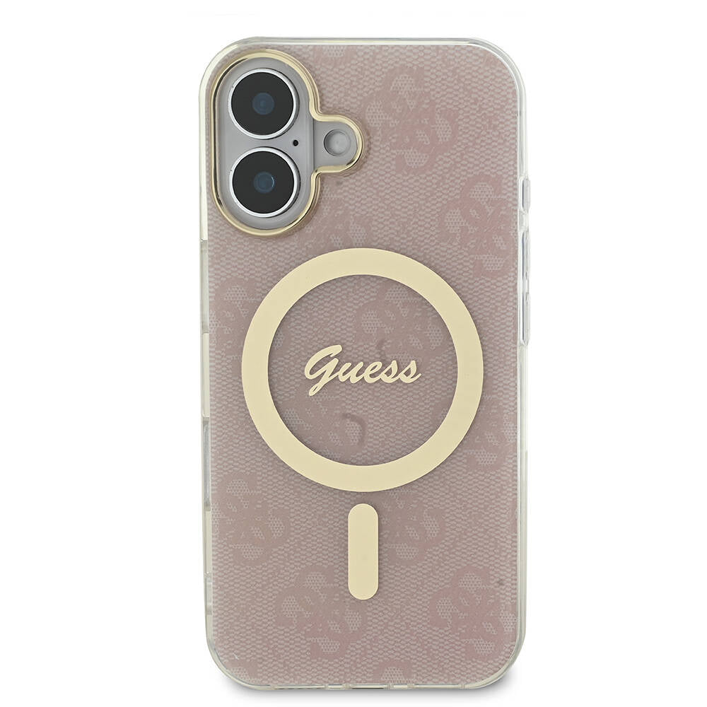 Apple iPhone 16 Kılıf Guess Orjinal Lisanslı M-safe Şarj Özellikli Yazı Logolu 4G Desenli Kapak