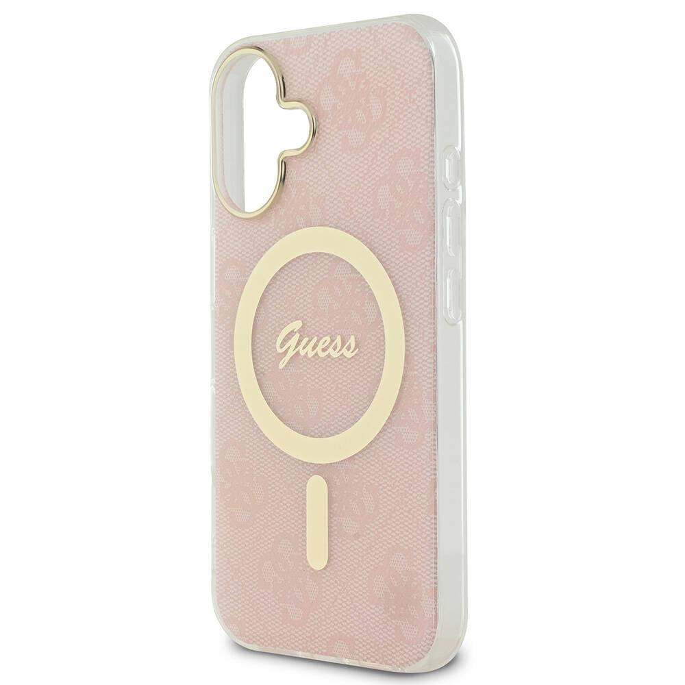 Apple iPhone 16 Kılıf Guess Orjinal Lisanslı M-safe Şarj Özellikli Yazı Logolu 4G Desenli Kapak