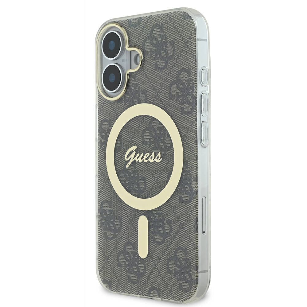 Apple iPhone 16 Kılıf Guess Orjinal Lisanslı M-safe Şarj Özellikli Yazı Logolu 4G Desenli Kapak