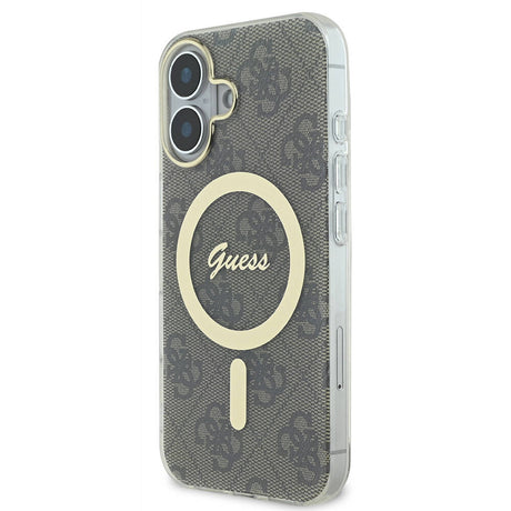 Apple iPhone 16 Kılıf Guess Orjinal Lisanslı M-safe Şarj Özellikli Yazı Logolu 4G Desenli Kapak