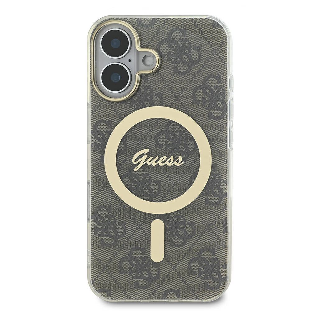 Apple iPhone 16 Kılıf Guess Orjinal Lisanslı M-safe Şarj Özellikli Yazı Logolu 4G Desenli Kapak