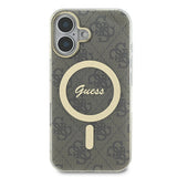 Apple iPhone 16 Kılıf Guess Orjinal Lisanslı M-safe Şarj Özellikli Yazı Logolu 4G Desenli Kapak