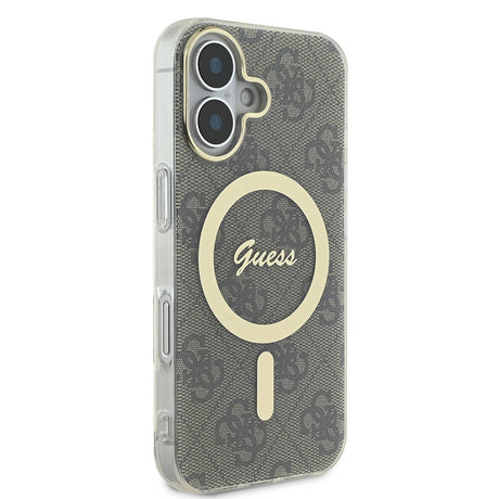 Apple iPhone 16 Kılıf Guess Orjinal Lisanslı M-safe Şarj Özellikli Yazı Logolu 4G Desenli Kapak