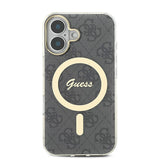 Apple iPhone 16 Kılıf Guess Orjinal Lisanslı M-safe Şarj Özellikli Yazı Logolu 4G Desenli Kapak