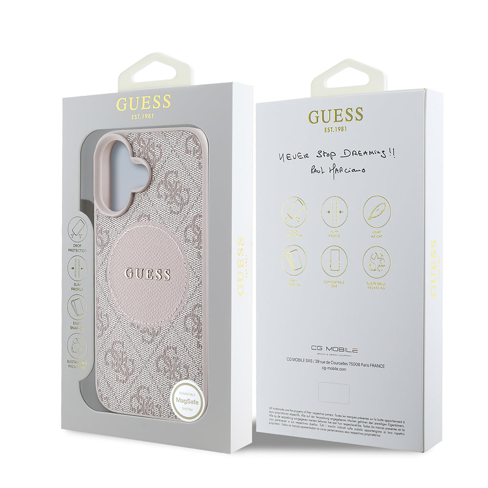 Apple iPhone 16 Kılıf Guess Orjinal Lisanslı M-safe Şarj Özellikli Yazı Logolu Circle Classic Kapak